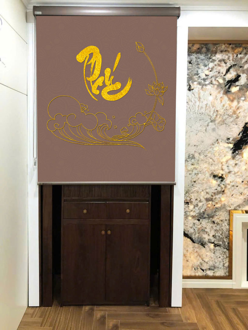 Rèm che bàn thờ đẹp in họa tiết hoa sen -RBT3047 - Hình ảnh 4