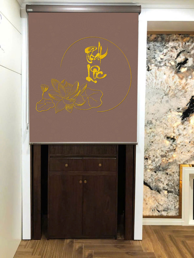Rèm che bàn thờ đẹp in họa tiết hoa sen -RBT3051