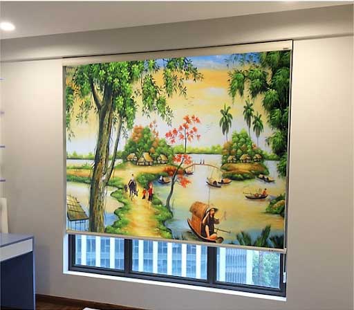 Rèm cuốn in tranh cản nắng 100% cho cửa sổ chung cư
