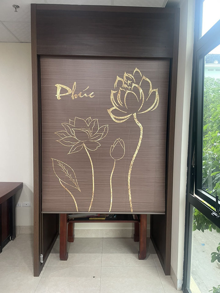 Rèm che ban thờ in họa tiết hoa sen che ban thờ – RCBT81 - Hình ảnh 2