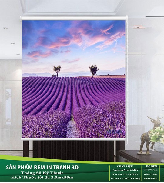 Rèm cuốn in tranh – chủ đề hoa Lanvender- mã TP4264